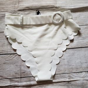 FASHION UNION White Belted Scalloped Textured Bikini Bottom
